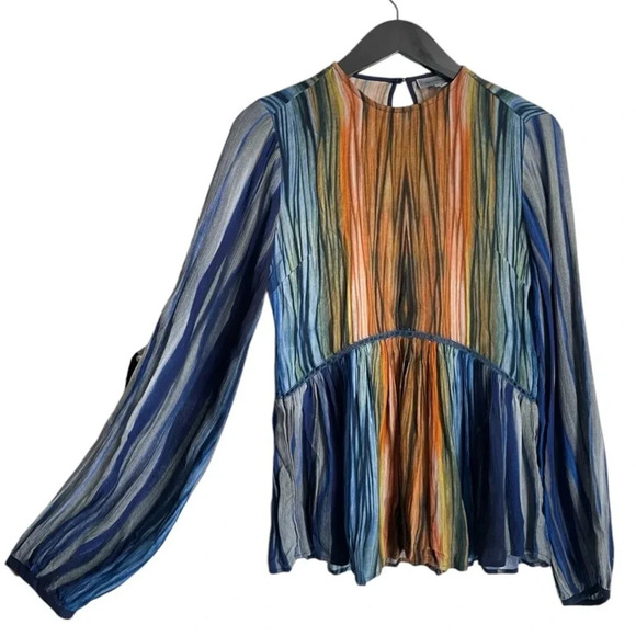 Conditions Apply Anthropologie Womens Top Size XS Abstract Shirt Blue Gold - Picture 2 of 8